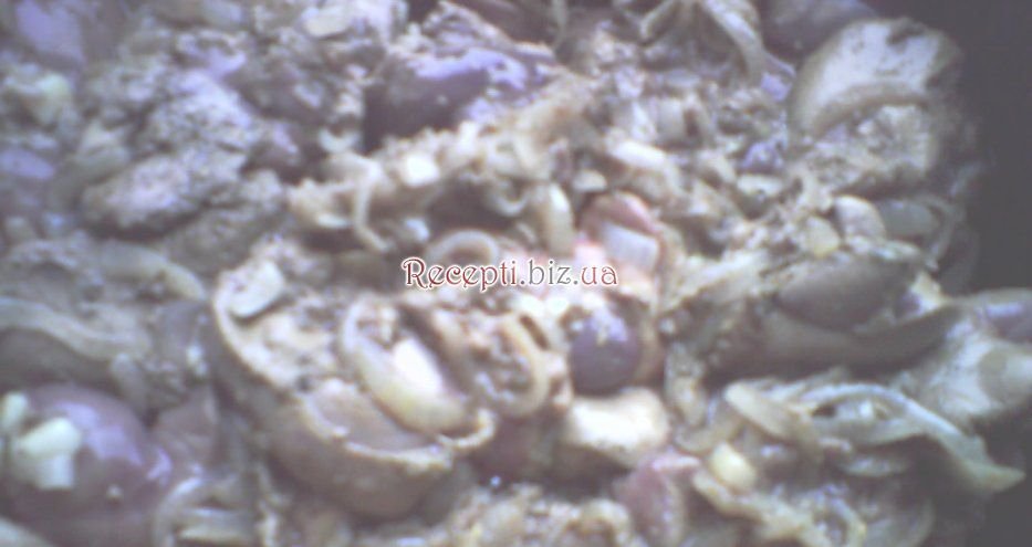 Ароматна куряча печінка з грибами Печінка куряча