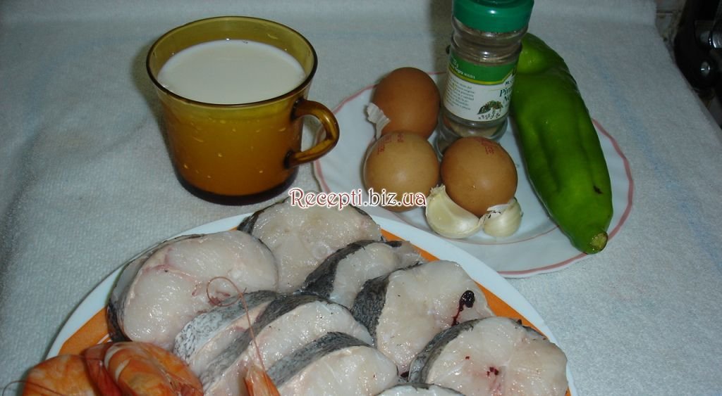 Рибний пудинг з креветками - pastel de pescado y gambas інгредієнти