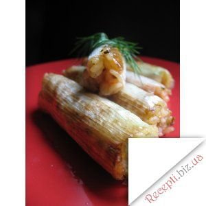 Фото: «Каннеллоні» з цибулі порею з рисом і креветками
